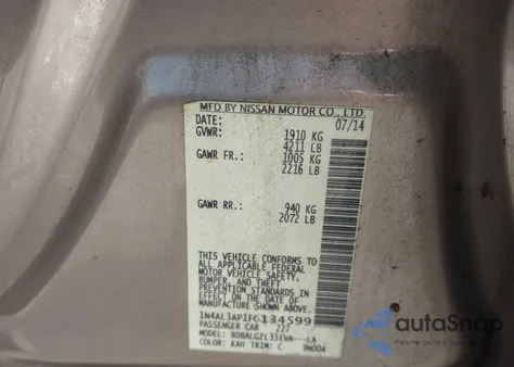 2015 Nissan Altima 2.5 S z USA, uszkodzony, nr VIN 1N4AL3AP1FC134599